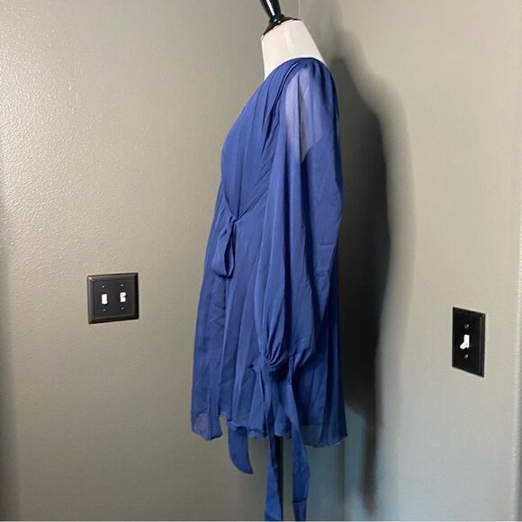 ASOS Design Maternity Blue Pleated Trapeze Wrap Dress Chiffon Long Sleeves - Picture 9 of 12